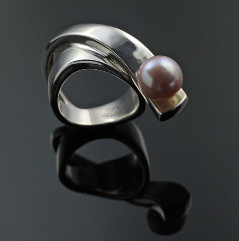 Ribbon Ring with Pink Pearl-R1017PP