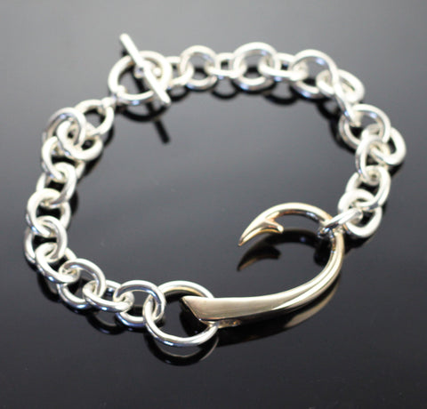9" Bronze Lg Hook on Heavy Link Chain Bracelet-BRB1017-HL9
