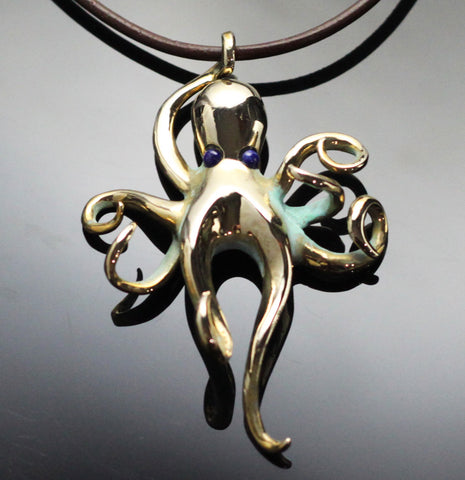 Bronze Lg Octopus with Lapis Eyes-BRS1023