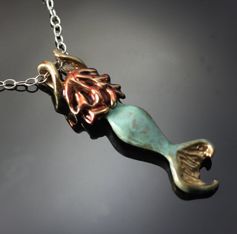 Bronze Redheaded Mermaid on chain-BRP1057R-chain