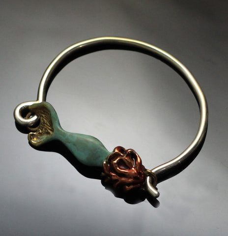 Bronze Redheaded Mermaid on silver bangle-BRB1015-C