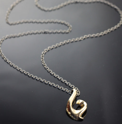 Bronze Sm Wave Hook Pendant on 38" silver chain-BRP1055-C
