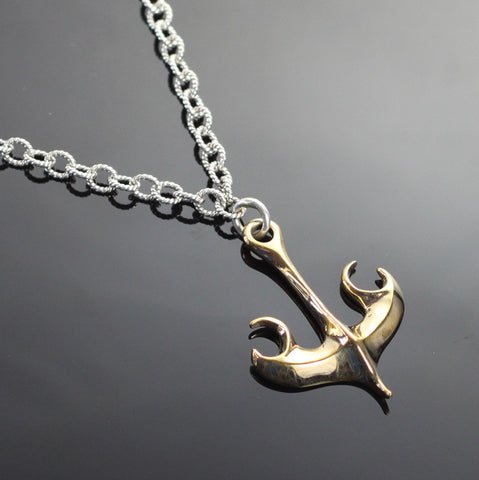 Bronze and Silver Wavy Anchor Link Necklace-BRP1052-L