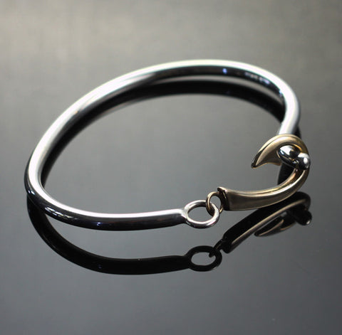 Silver Bangle with Bronze Hook Cuff