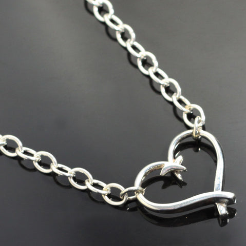 Hook Heart link necklace-P1047-NL