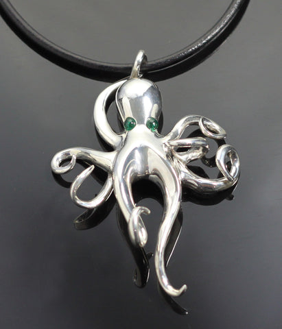 Lg Octopus Pendant with Emerald Eyes-S1023