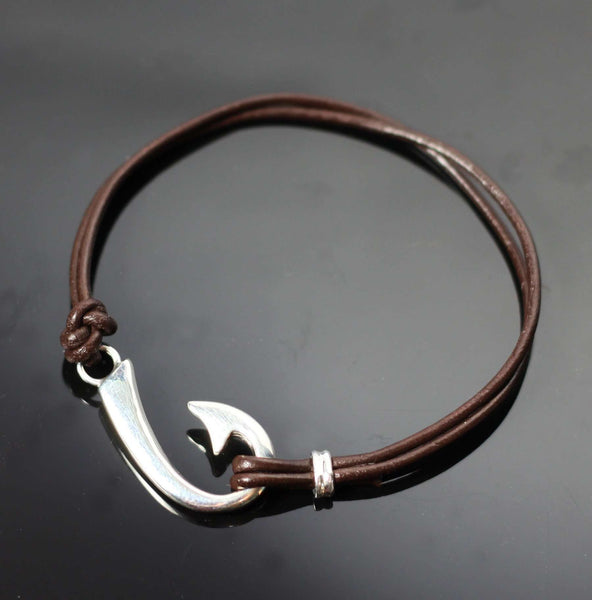 Brown Leather J Hook Bracelet - Hook Bracelet - Fishing Jewelry