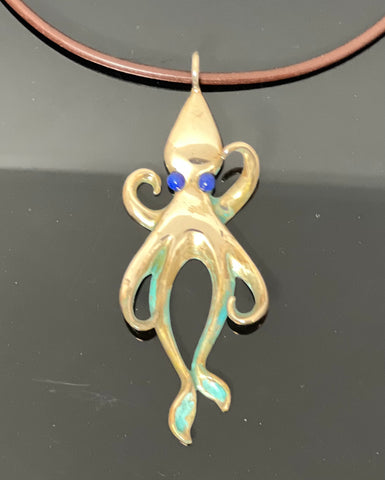 Bronze Lg Squid Pendant Verde BRS1026