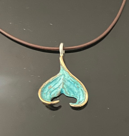 Bronze Mermaid Fin Pendant with verde patina