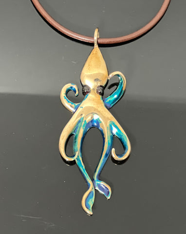 Bronze Lg Squid Pendant Blue Patina-BRS1026-blue