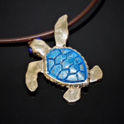 Bronze Lg Loggerhead pendant with blue patina