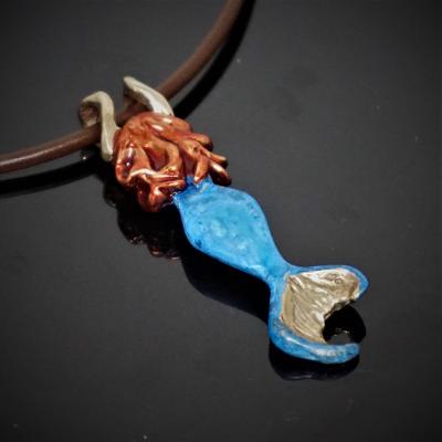 Bronze Redheaded Mermaid with blue patina tail