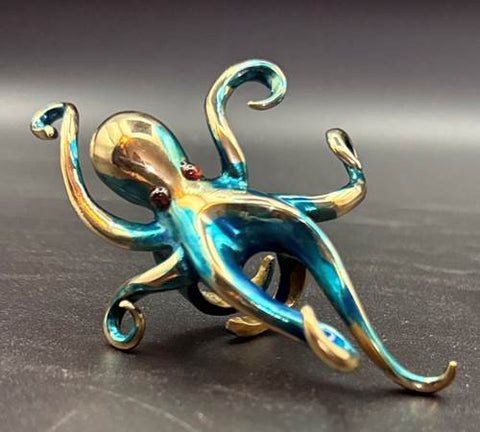 NEW! Bronze Octopus Ring w/ blue patina-BRR1055-B