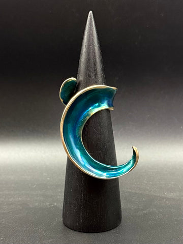 NEW! Bronze Long Wave Ring with Blue Patina-BRR1044-V