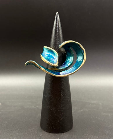 NEW! Bronze Crashing Wave Ring with Blue Patina-BRR1047-B