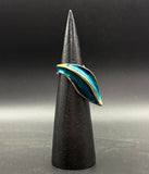 NEW! Bronze Side Leaf Ring with Blue Patina-BRR1018-B