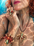 NEW! Bronze Octopus Ring w/ red patina-BRR1055-R