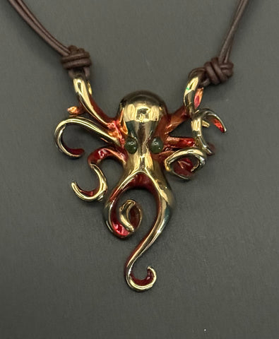 NEW! Bronze Octopus with Orange Patina Necklace-BRS1022-N-O