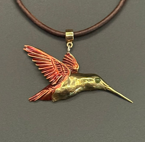 NEW! Bronze Hummingbird Pendant with Orange Patina-BRW1008-O
