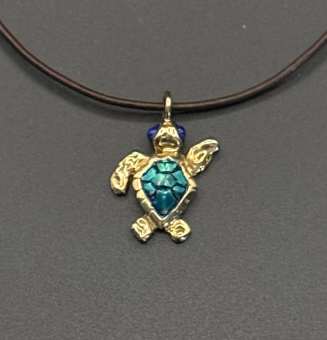 NEW! Sm. Bronze Loggerhead Pendant with Blue Patina– BRS1014-B