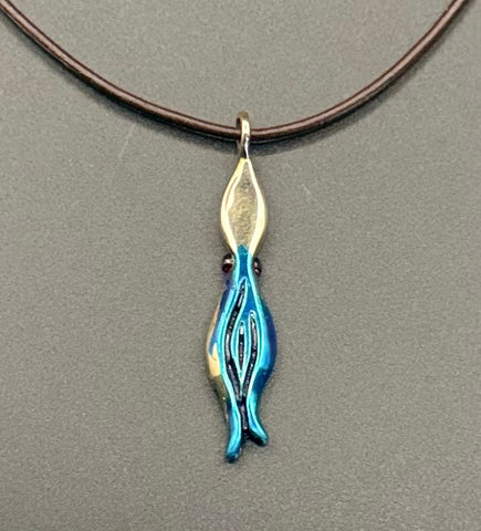 Bronze Sm Squid Pendant Blue Patina-BRS1027