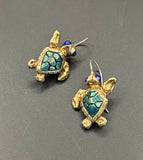 NEW! Bronze Loggerhead Earrings Blue Patina– BRE1013B