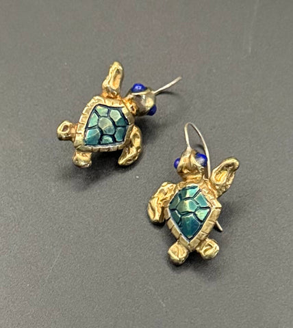 NEW! Bronze Loggerhead Earrings Blue Patina– BRE1013B