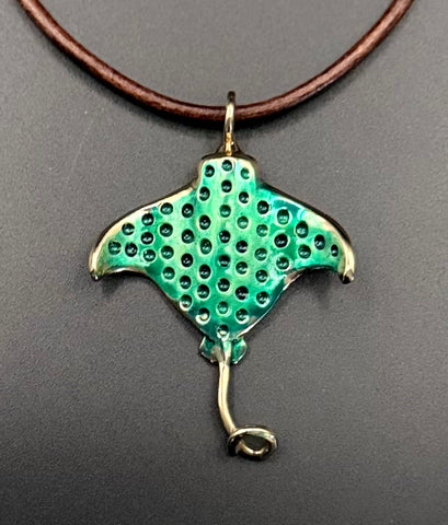 NEW! Bronze Spotted Eagle Ray Pendant with Green Patina-BRS1024G