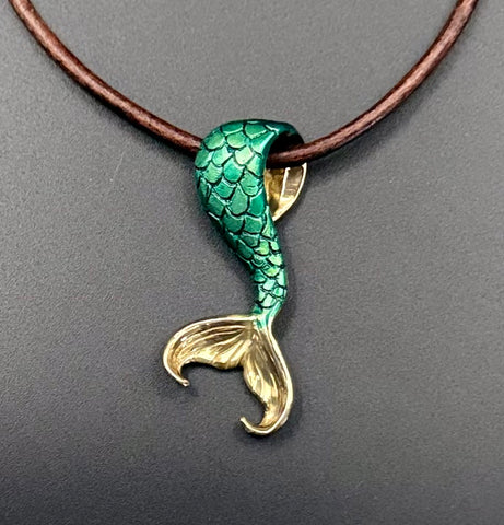 NEW! Bronze Mermaid Tail Pendant with Green Patina-BRP1058G