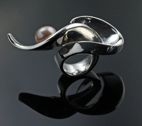 Moving Waves Ring with Pink Pearl-R1024PP