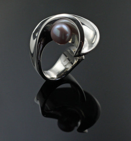 Side Wave Ring with Pink Pearl-R1019PP