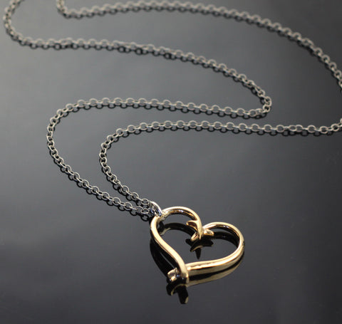 Bronze Hook Heart Pendant on 38" silver chain-BRP1017-C