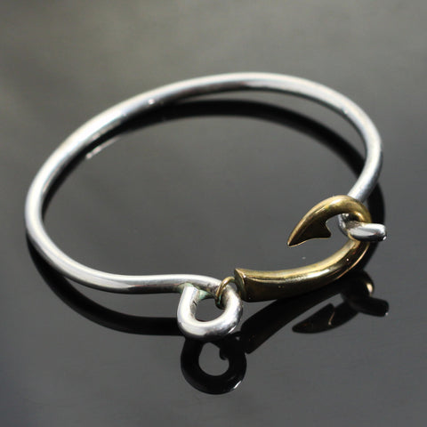 Silver Bangle with Bronze Hook Cuff