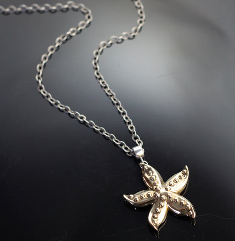 Bronze Starfish Pendant on long silver chain