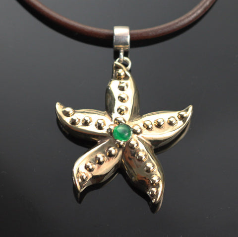 Bronze Starfish Pendant with Jade-BRS1019-J