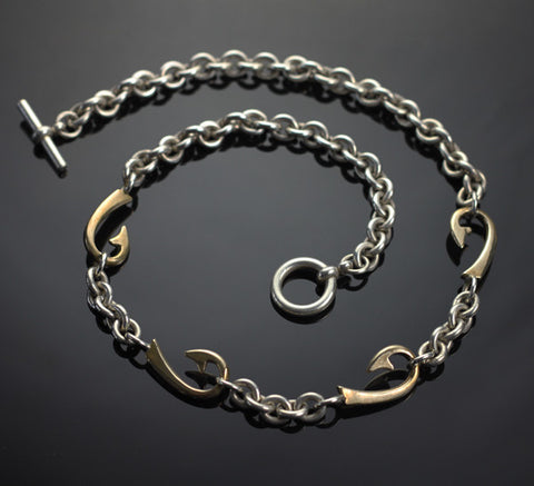 4 Bronze Hook Silver Chain Necklace
