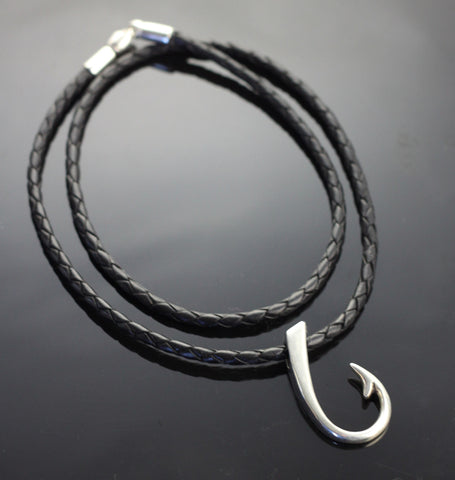 Large Hook Pendant on braided leather cord-P1017-B