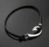 “J” Hook Bracelet on Black Leather- BP1039
