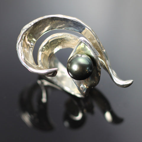 Overlapping Waves Ring with Tahitian Pearl-R1047TP