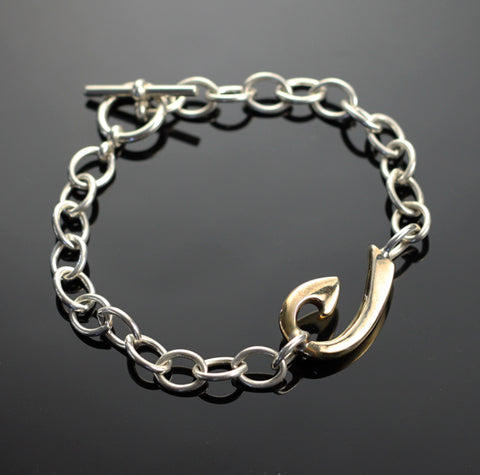 7" Sm Bronze Hook silver link bracelet-BRBP1039L-7