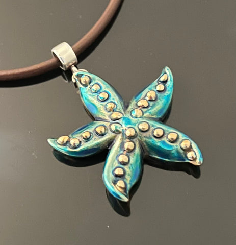 Bronze Starfish Pendant with blue patina-
