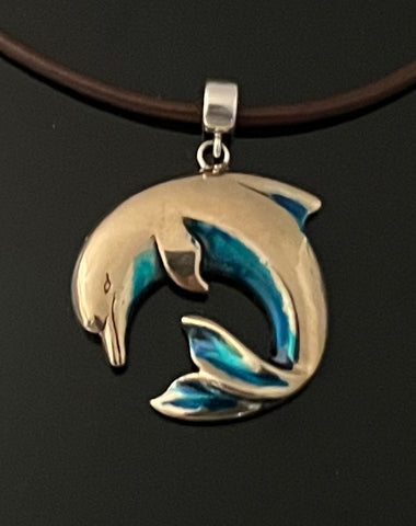Bronze Curved Dolphin with blue patina