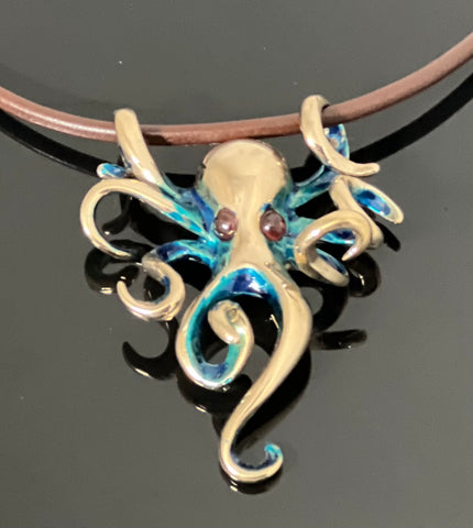 Bronze Octopus Pendant with blue patina-BRS1022B