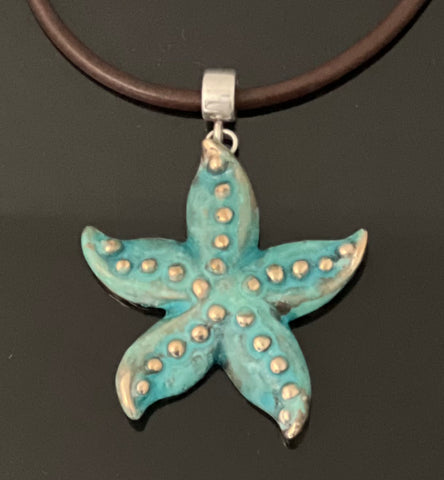 Bronze Starfish Pendant with verde patina-BRS1019V