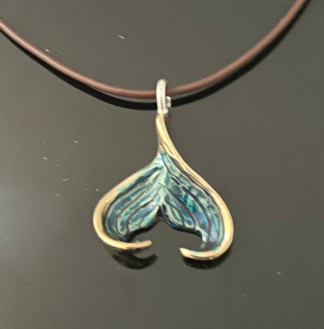 Bronze Mermaid Fin Pendant with blue patina